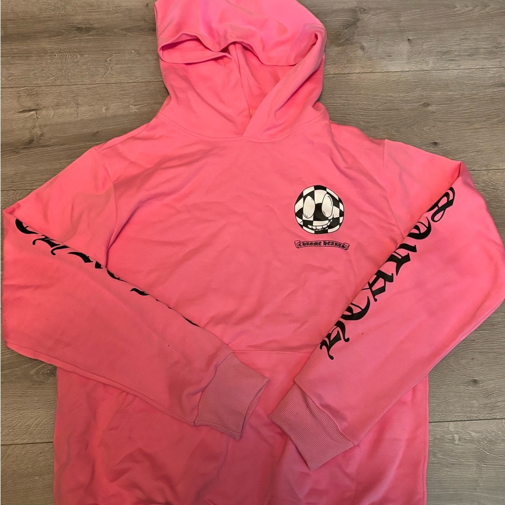 Chrome Hearts Pink Hooded Pullover with White Logo